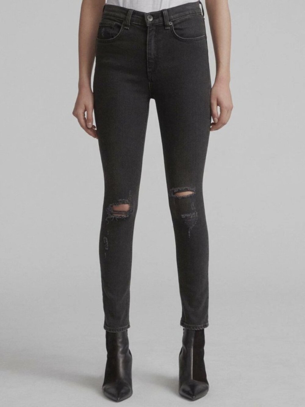 Rag & Bone Torn Knee Skinny Jeans – Faded Black – Size 27 (NWT)
